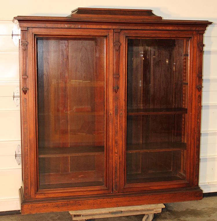 Deep Walnut Victorian 2 Door Bookcase With Fancy Burled Columns (1 of 4)