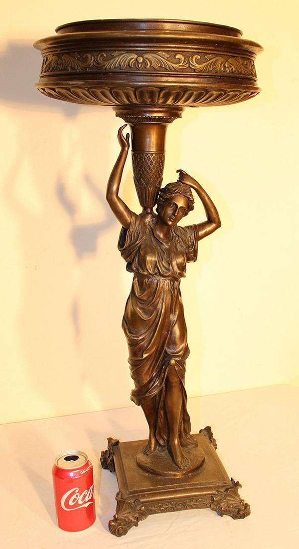 Heavy Solid Bronze 30" Planter With A Figural Woman Holding An Urn (1 of 6)