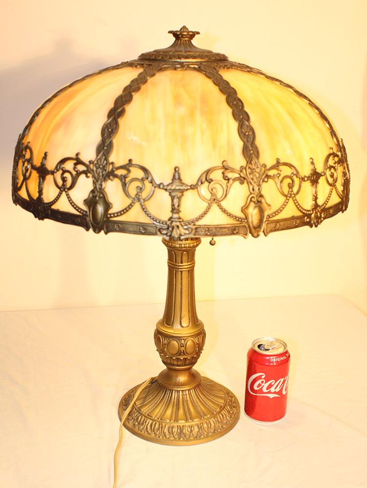 Large All Original 18" Panel Lamp With Caramel Glass Panels (1 of 5)
