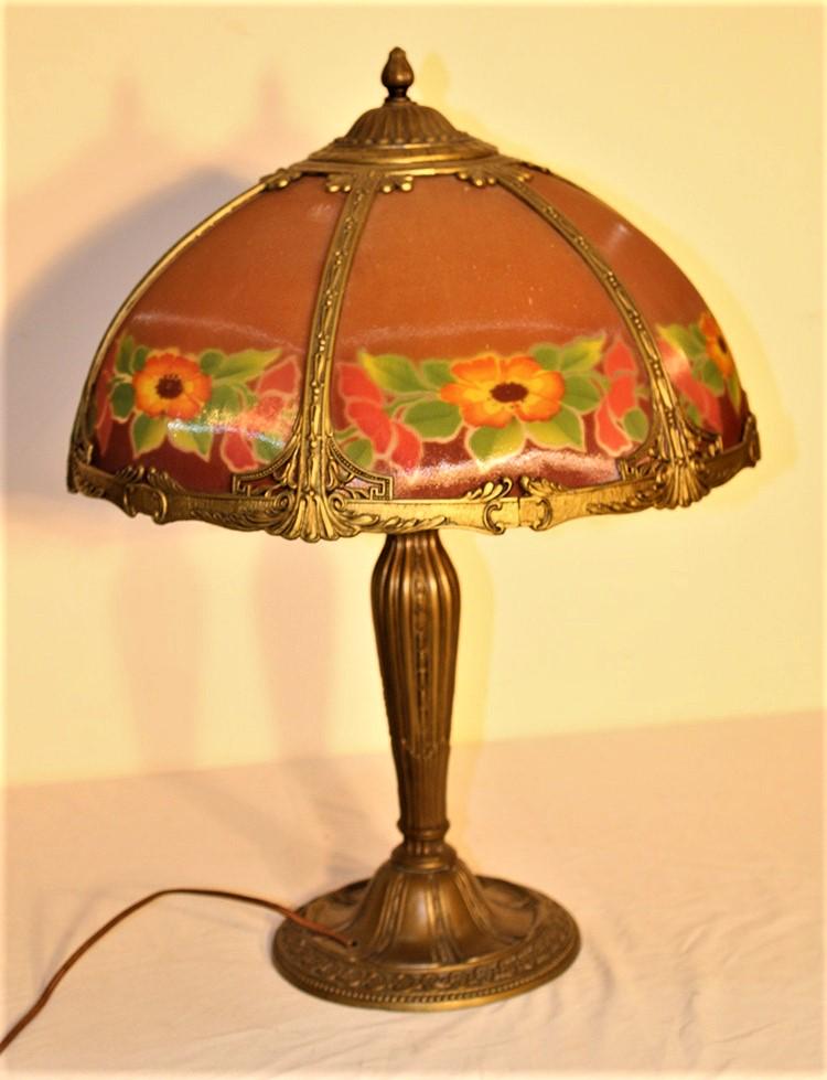 Reversed Painted Arts And Crafts Style Floral Table With Ribbed Glass (1 of 4)