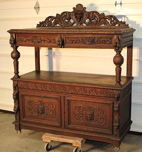 Fancy Carved Oak Server With Lions Heads (1 of 6)