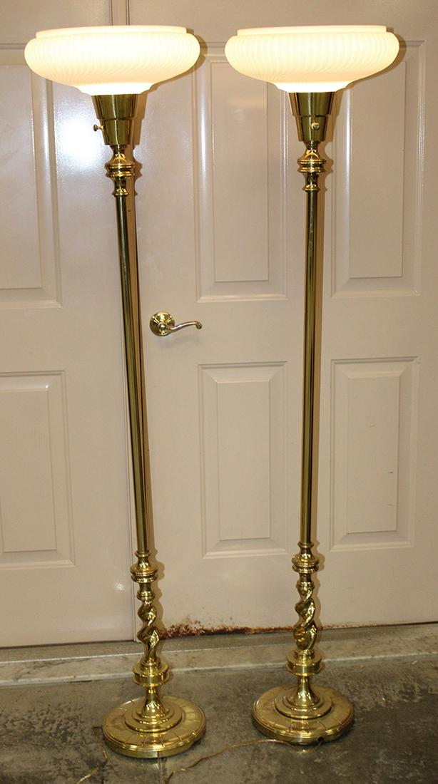 Pair Of Solid Brass Torchere Lamps With Rope Twist Design (1 of 4)