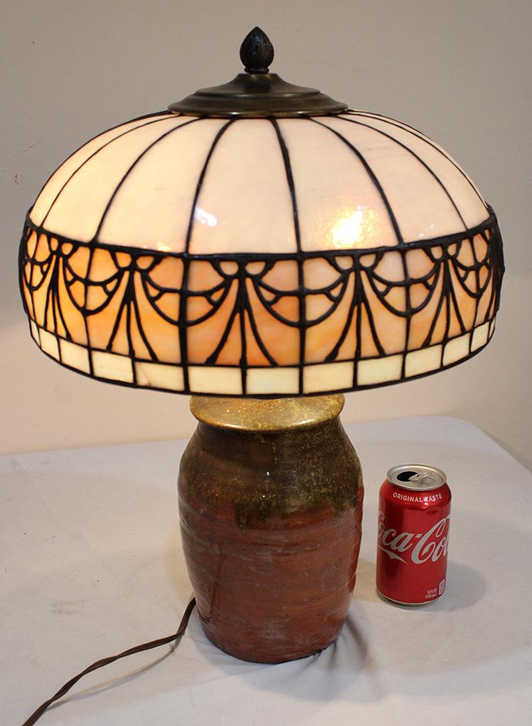 Leaded 2 Color Table Lamp By Bigelow And Kennard On A Frey Pottery Base (1 of 4)
