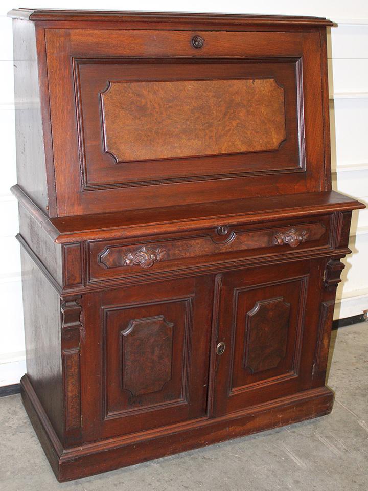 Victorian Burled Walnut Stand Front Desk With Figured Maple Interior (1 of 4)