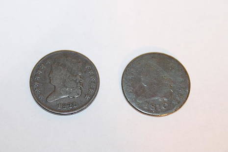 1810 And 1825 Half Cents: 1810 and 1825 half cents. Estate coins.