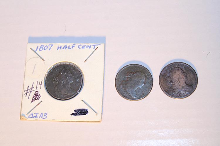 1805 Half Cent, 1806 Half Cent Stemless, 1807 Half Cent (1 of 3)