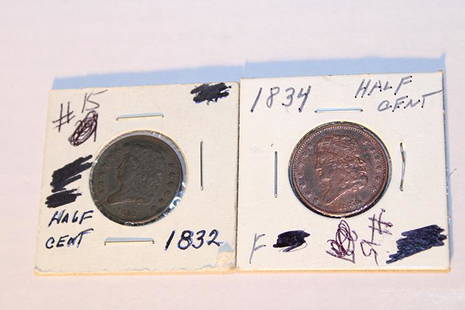 1832 And 1834 Half Cents: 1832 and 1834 half cents. Estate coins.