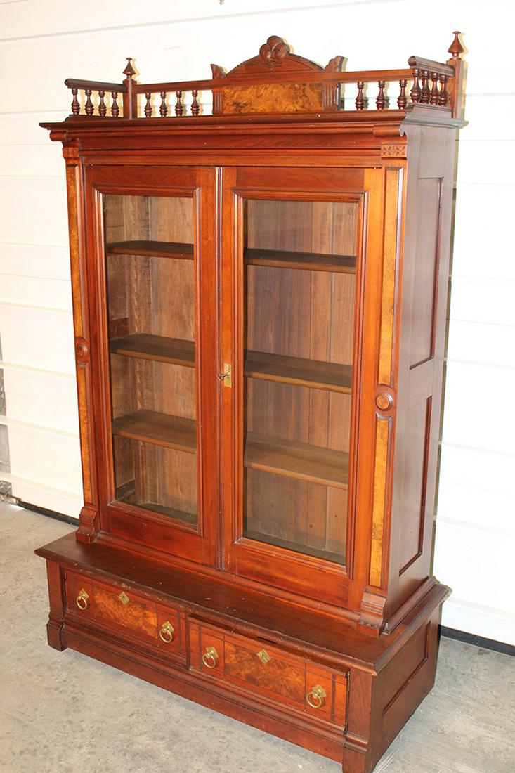 Wonderful High Style Walnut 2 Door Step Back Bookcase (1 of 4)