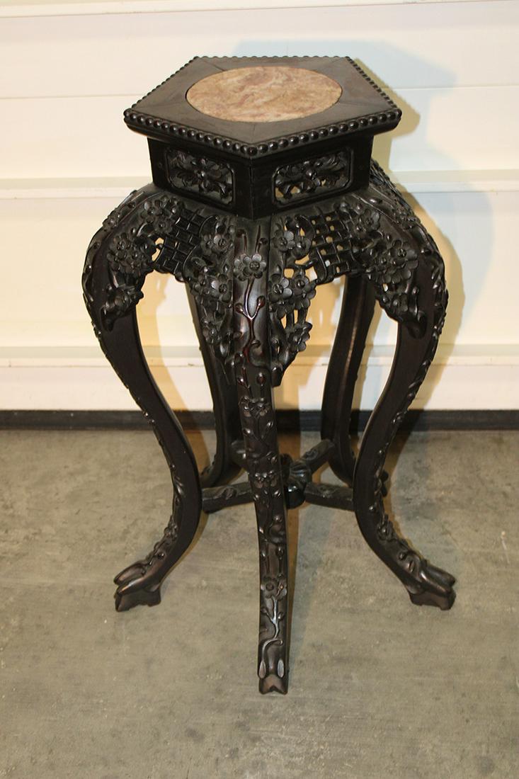 Small Antique Teakwood Marble Top Oriental Stand (1 of 4)
