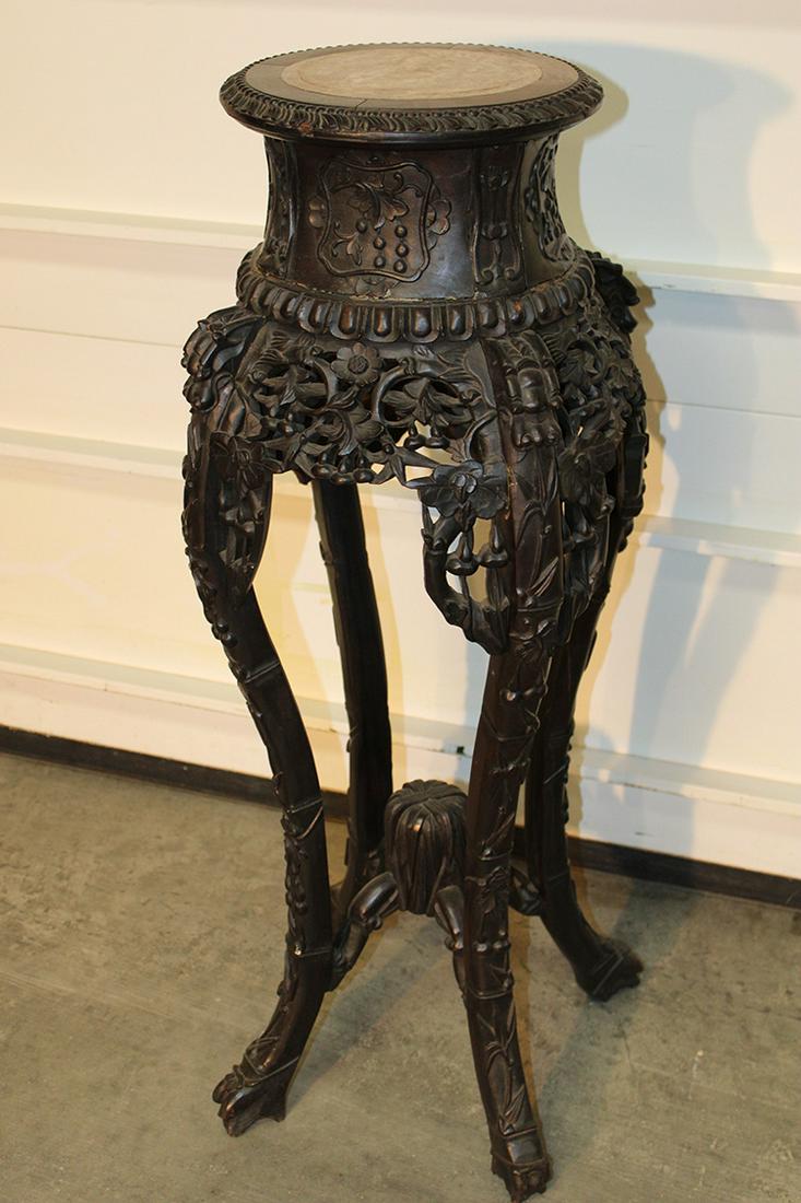 Tall Antique Teakwood Oriental Marble Top Pedestal (1 of 4)