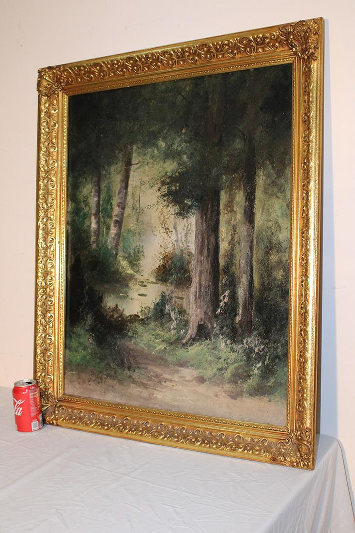 Large 19th C. Oil On Canvas Of Water/Woods Scene (1 of 4)