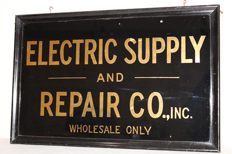 Nice Reversed Painted Gold On Black Electric Supply And Repair Sign (1 of 3)