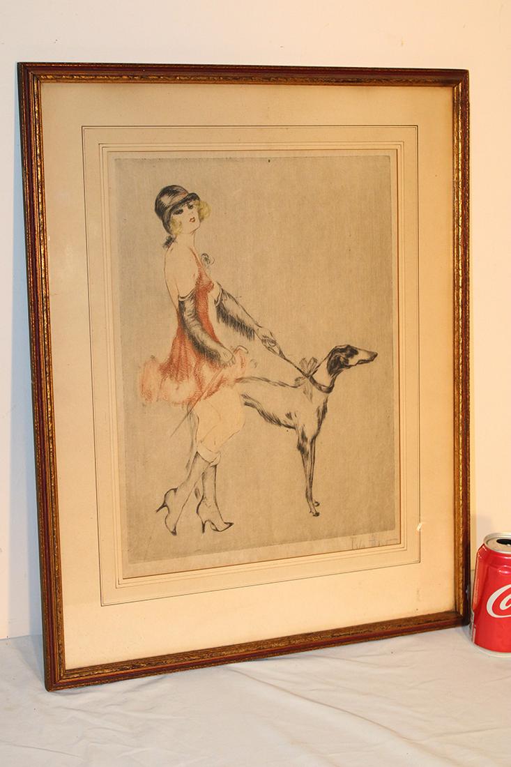 Artist Signed Icart Style Litho (Antique) Art Deco Lady And Dog (1 of 4)
