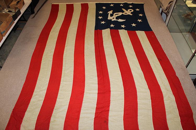 Vintage 8" Wide, 12" Tall Flag With 13 Stars And Anchor (1 of 3)