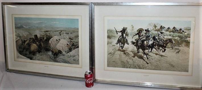 2 Large Artist Signed Western Art Of Cowboys And Indians (1 of 7)