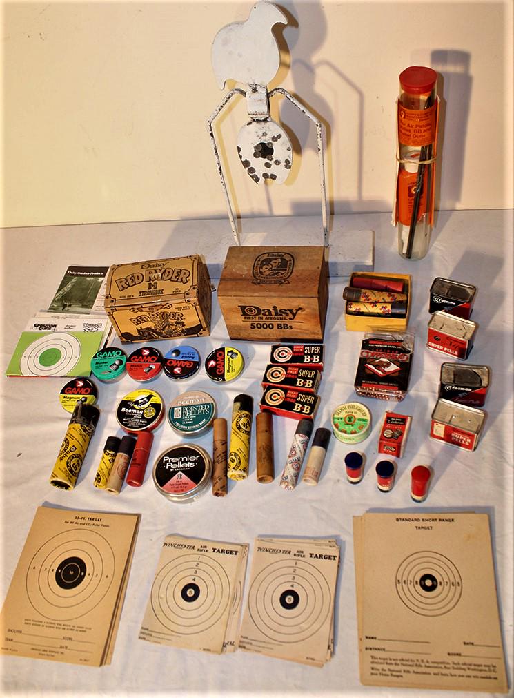 Group Of Vintage BB Gun Accessories: Group of vintage BB gun accessories including unopened Daisy 5000 BB box. Estate fresh.