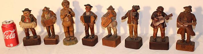 8 Hand Carved Vintage Wooden Figures Of Men Playing Instruments (1 of 4)