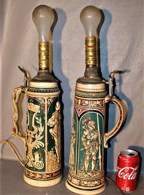 (2) Old German 2 Liter Steins Made Into Lamps (1 of 3)