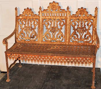 Victorian Classic Antique Cast Iron Garden Bench: Victorian classic antique cast iron garden bench attr. To John McLean NY. Surface rust, nice condition. 44" wide, 36" tall, 18" deep.