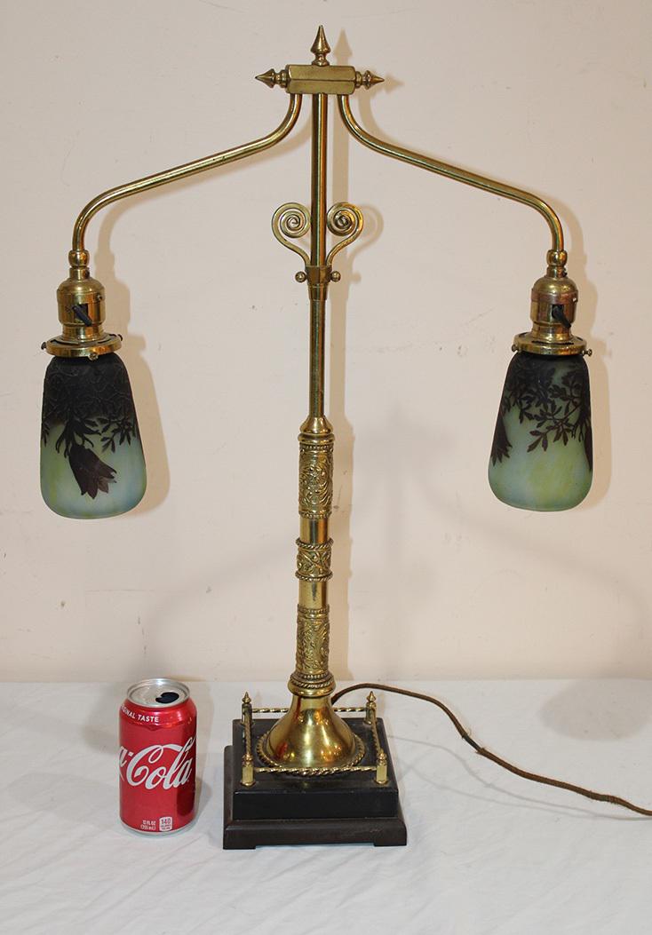 Fabulous Adjustable 2 Lamp With Signed Dawn Nancy Shades 1904 (1 of 8)