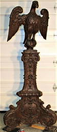 Monumental Mid 19th C. Hand Carved Oak Pedestal With Full Open Wing Eagle Top