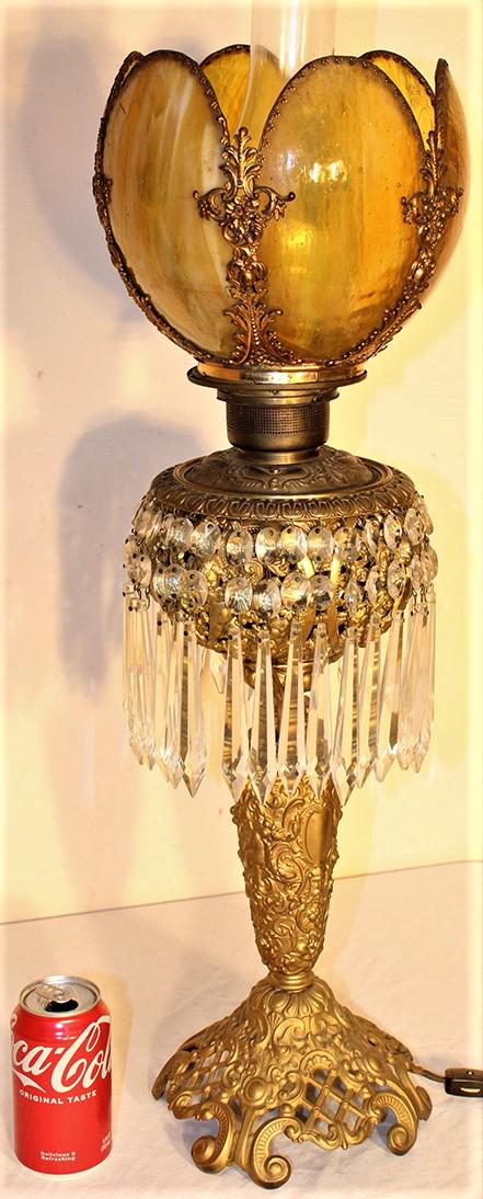 Antique Victorian Piano Lamp With Cupids And A Tulip Slag Shade (1 of 4)
