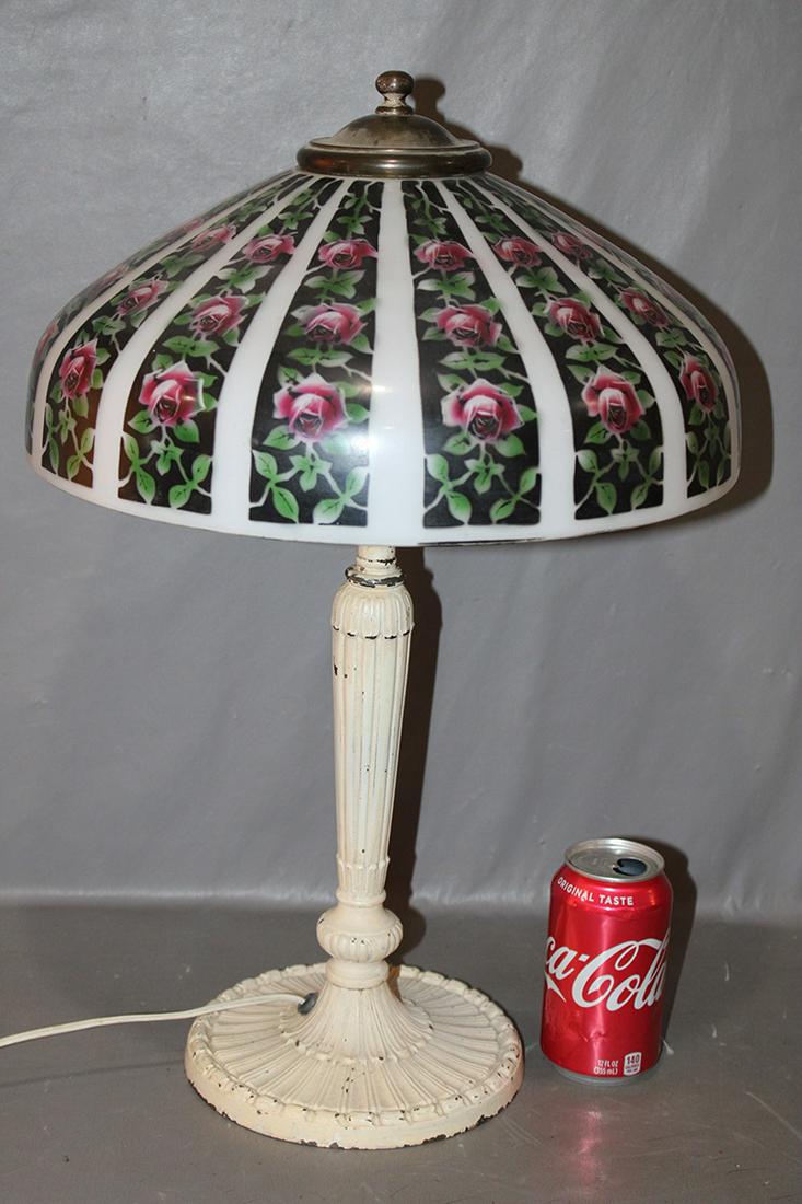 Pretty 14" Obverse Painted Pittsburg Table Lamp With Rose Panels (1 of 4)