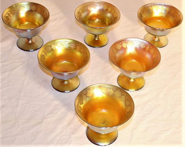 Great Set Of 6 Signed LCT Intaglio Sherbets In Gold: Great set of 6 signed LCT Intaglio sherbets in gold pristine condition. Color is great, all are signed.