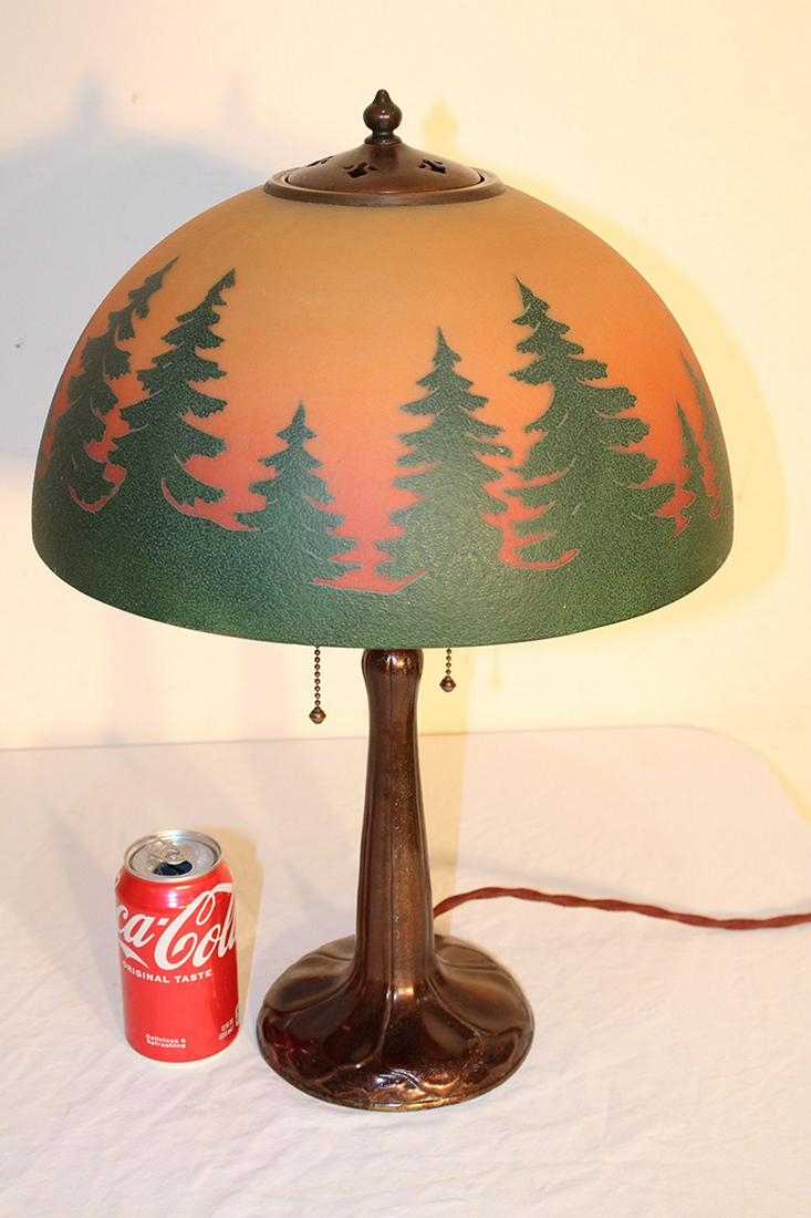 Super 14" Handel Evergreen Reversed And Obverse Painted Lamp (1 of 6)