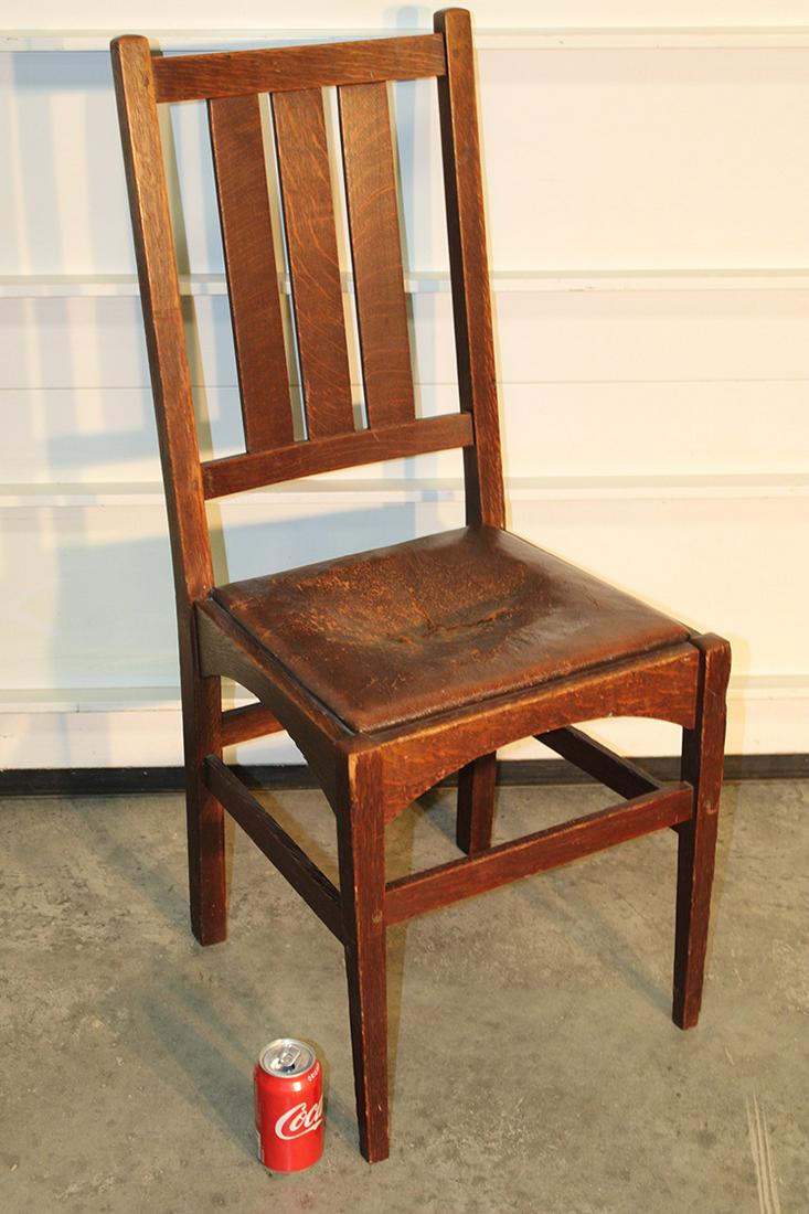 Signed Gustav Stickley Mission Oak Chair With Leather Seat (1 of 3)