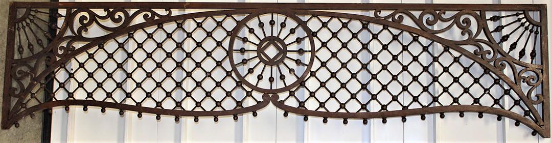 Super Oak 86" Stick And Ball Fretwork: Super oak 86" stick and ball fretwork in original finish. Ship wheel ends, no breaks or missing pieces. 86" wide, 21" tall.