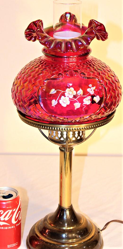 Rare Carnival Signed Fenton Lamp Hand Painted By Sallman (1 of 5)