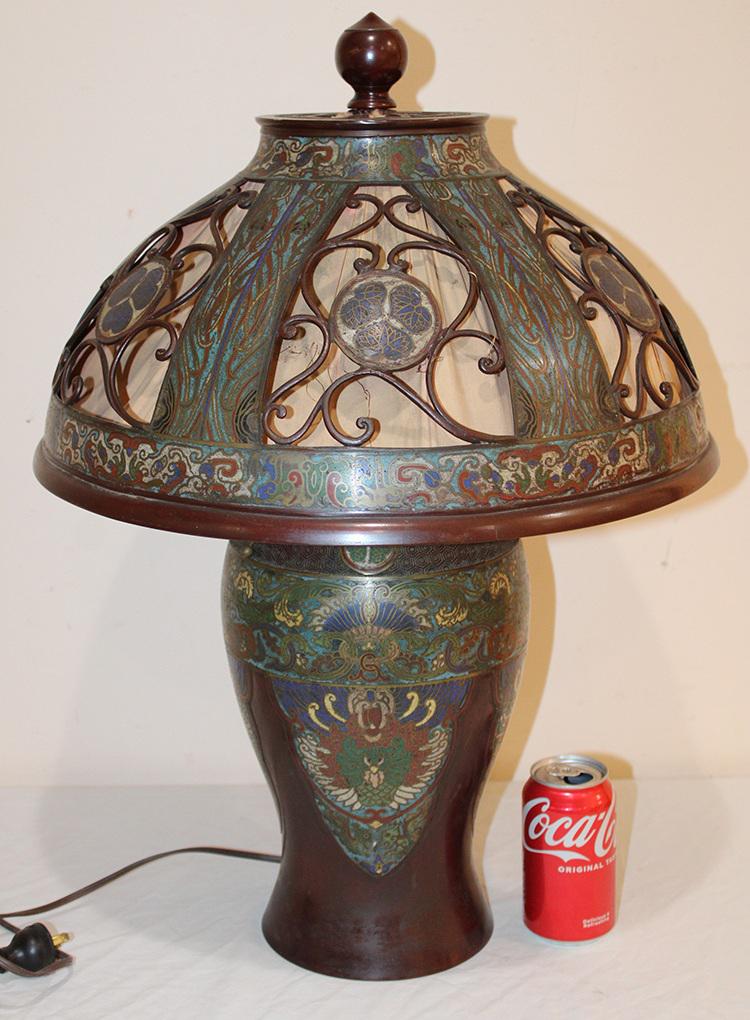 Super Large Antique 17" Cloisonne And Bronze Table Lamp (1 of 5)
