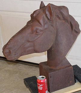 Large Heavy Cast Iron Horse Head: Large heavy cast iron horse head in nice condition. Very detailed. 8" wide, 24" tall, 24" deep.