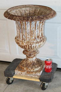 Antique Cast Iron Urn: Antique cast iron urn in nice condition, old paint. 18" wide, 23" tall.