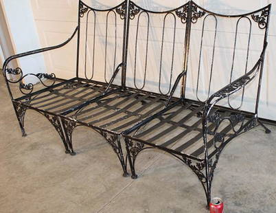 Antique 3 Section Couch: Antique 3 section couch separates to 3 chairs in nice condition. Floral motif, no cushions. 70" wide, 35" tall, 29" deep.