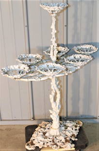 Cast Iron Multi Arm Plant Holder: Cast iron multi arm plant holder with tree trunk design in good condition. 31" wide, 39" tall, 17" deep.