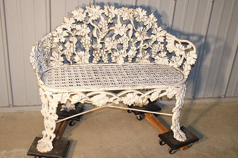 Heavy Antique Cast Iron "Grape Vine" Bench: Heavy antique cast iron "grape vine" bench in nice condition, old paint. 42" wide, 32" tall, 16" deep.