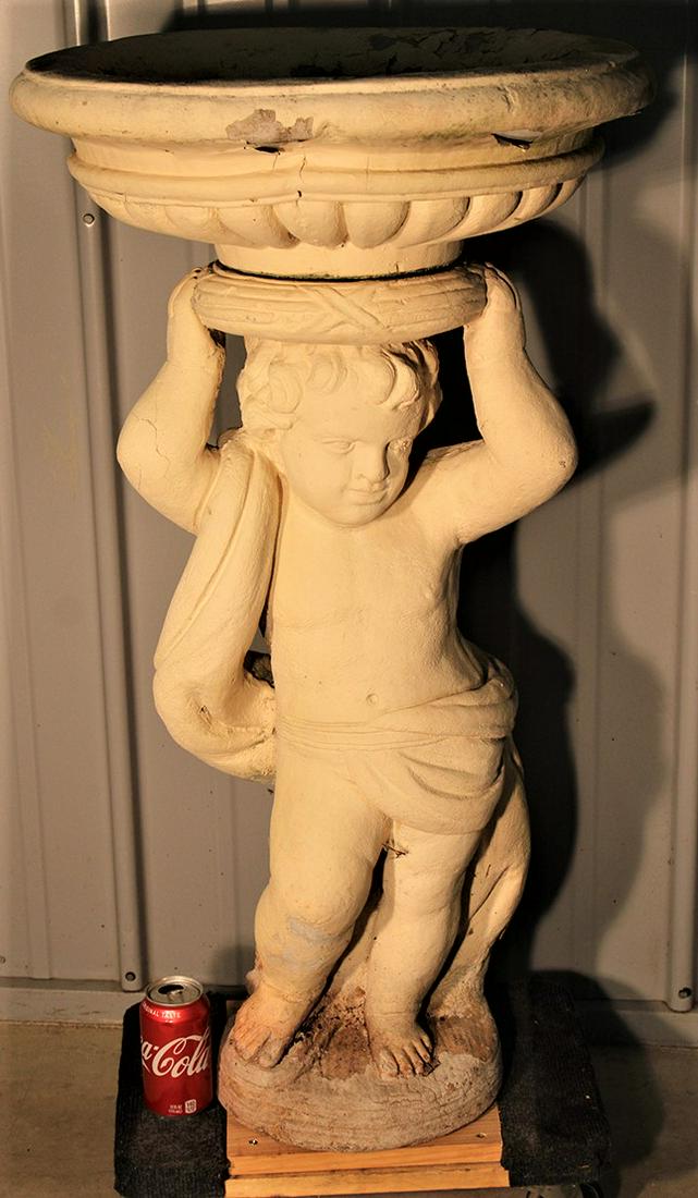 Large Concrete 2 Pc 38" Bird Bath With Putti (1 of 4)