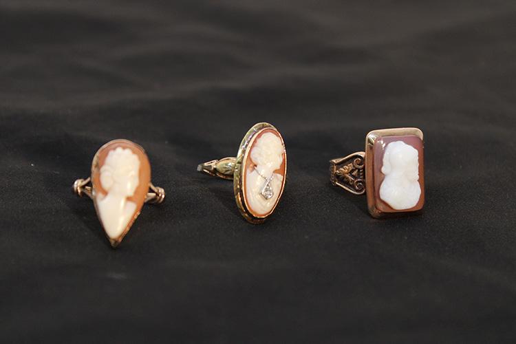 3 Antique Cameo Rings (2) 10K, (1) 14K (1 of 2)