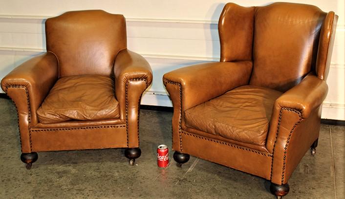 Pair Of Nice Leather Chairs Including 1 Wing Back (1 of 4)