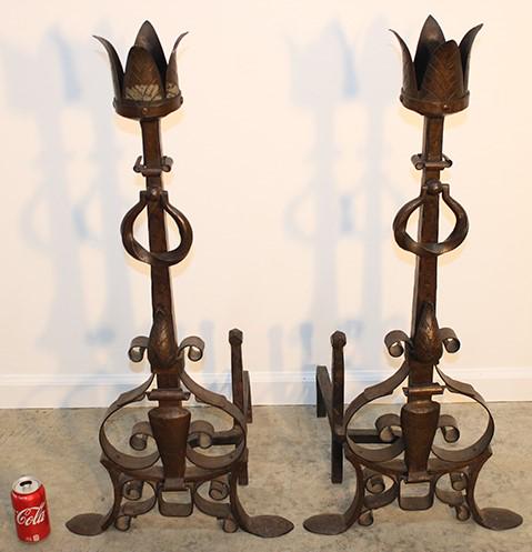 Pair Of Large 39" Arts And Crafts Andirons (1 of 5)