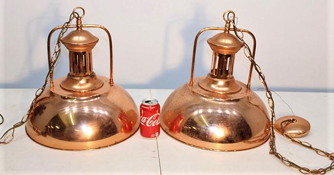 Pair Of Real Neat Copper Coated Mission Style Hanging Lamps (1 of 3)