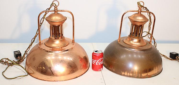 Pair Of Real Neat Copper Coated Mission Styled Hanging Lamps (1 of 3)