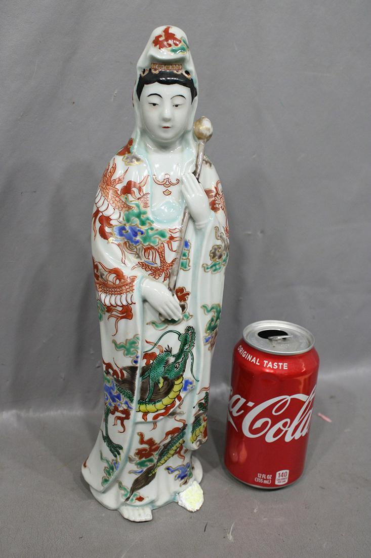 19Th C. Antique Kutani Porcelain Statue: 19th C. antique Kutani porcelain statue. Has damage on 1 foot (see photo). 13" tall.