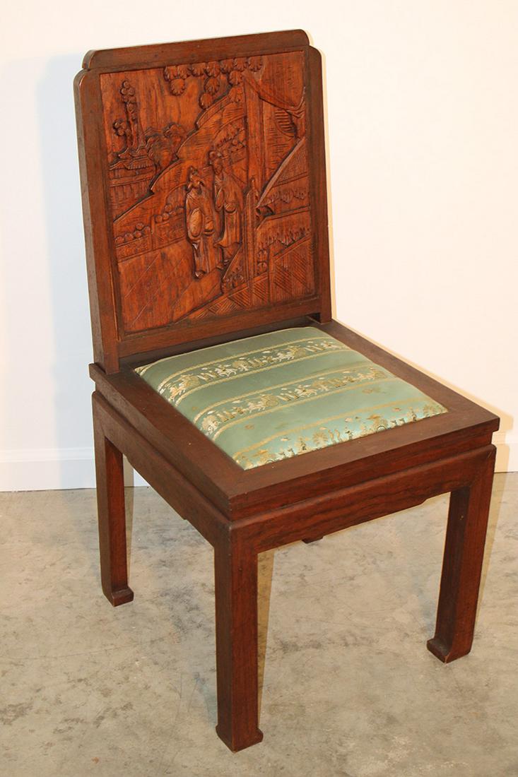 Hand Carved Oriental Teakwood Chair With A Silk Seat (1 of 3)