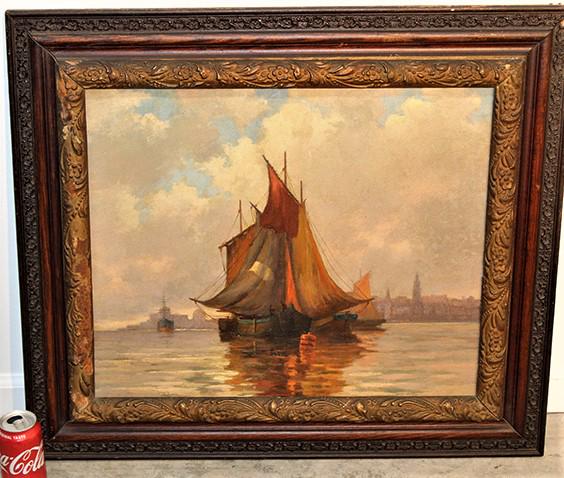 Fabulous Signed Painting O/C Signed J. Van Couver Of A Large Sailing Ship (1 of 4)