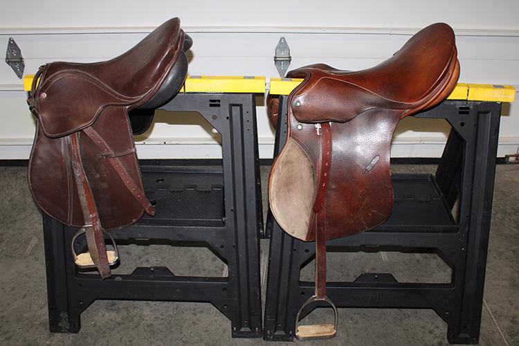 2 Leather Saddles. (1) Passier And Sahn, (1) Courbette (Lemetex Magic): 2 leather saddles. (1) Passier and Sahn, (1) Courbette (Lemetex Magic) with stirrups in nice condition, some wear.