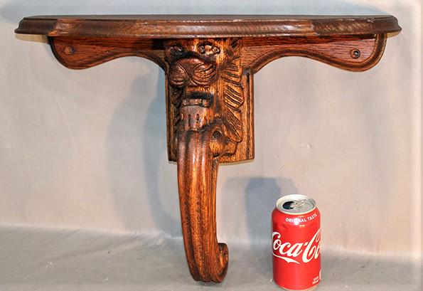 Fancy Oak Clock Shelf With Open Mouth Lion (1 of 3)
