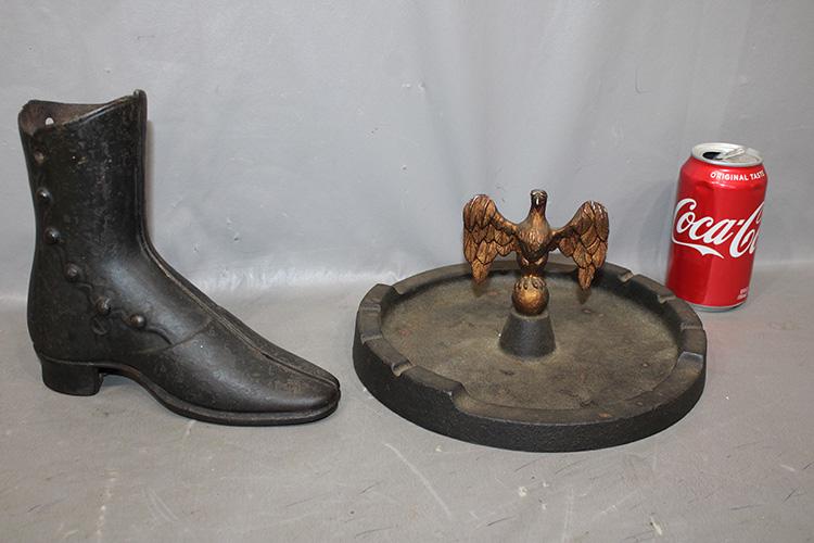 2 Piece Antique Cast Iron Including Victorian Boot And Tray With Eagle (1 of 3)